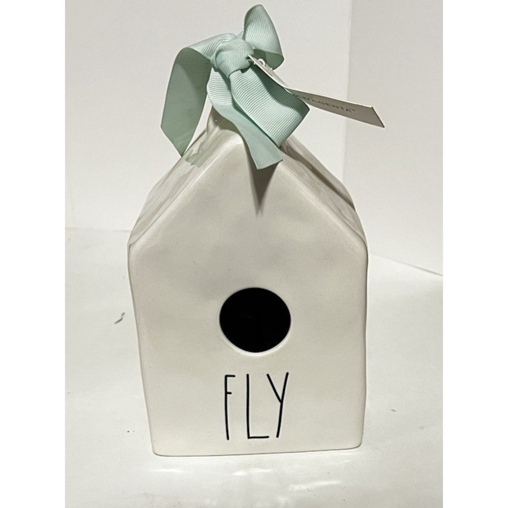 Rae Dunn Fly House Birdhouse with Mint Ribbon Double Sided